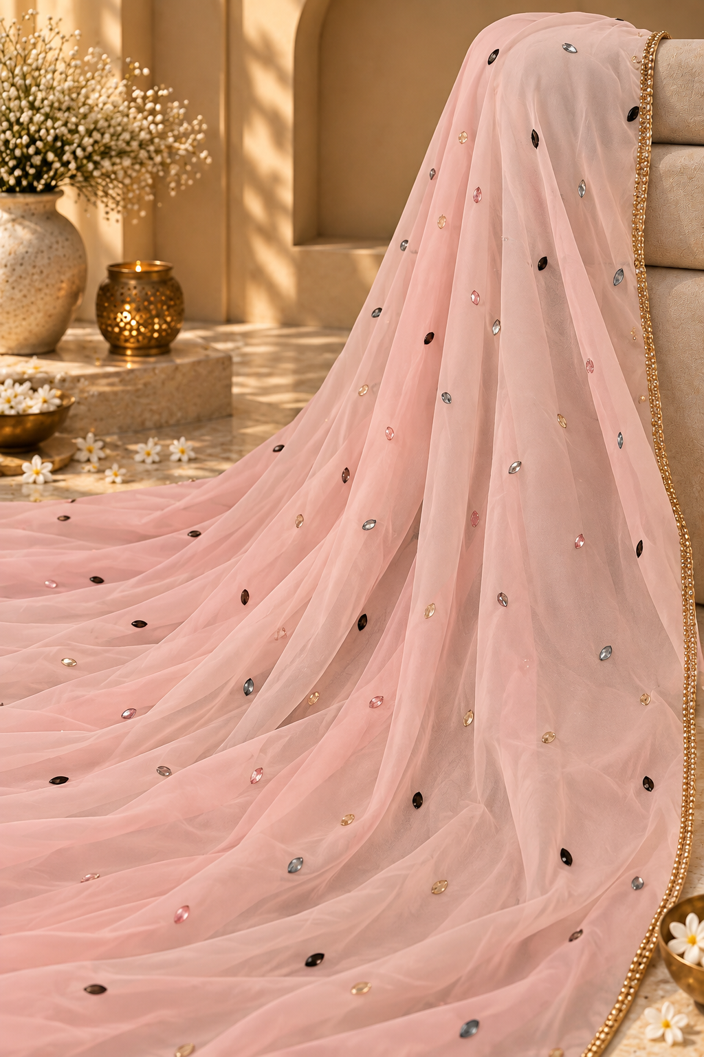 Voile précieux rose poudré