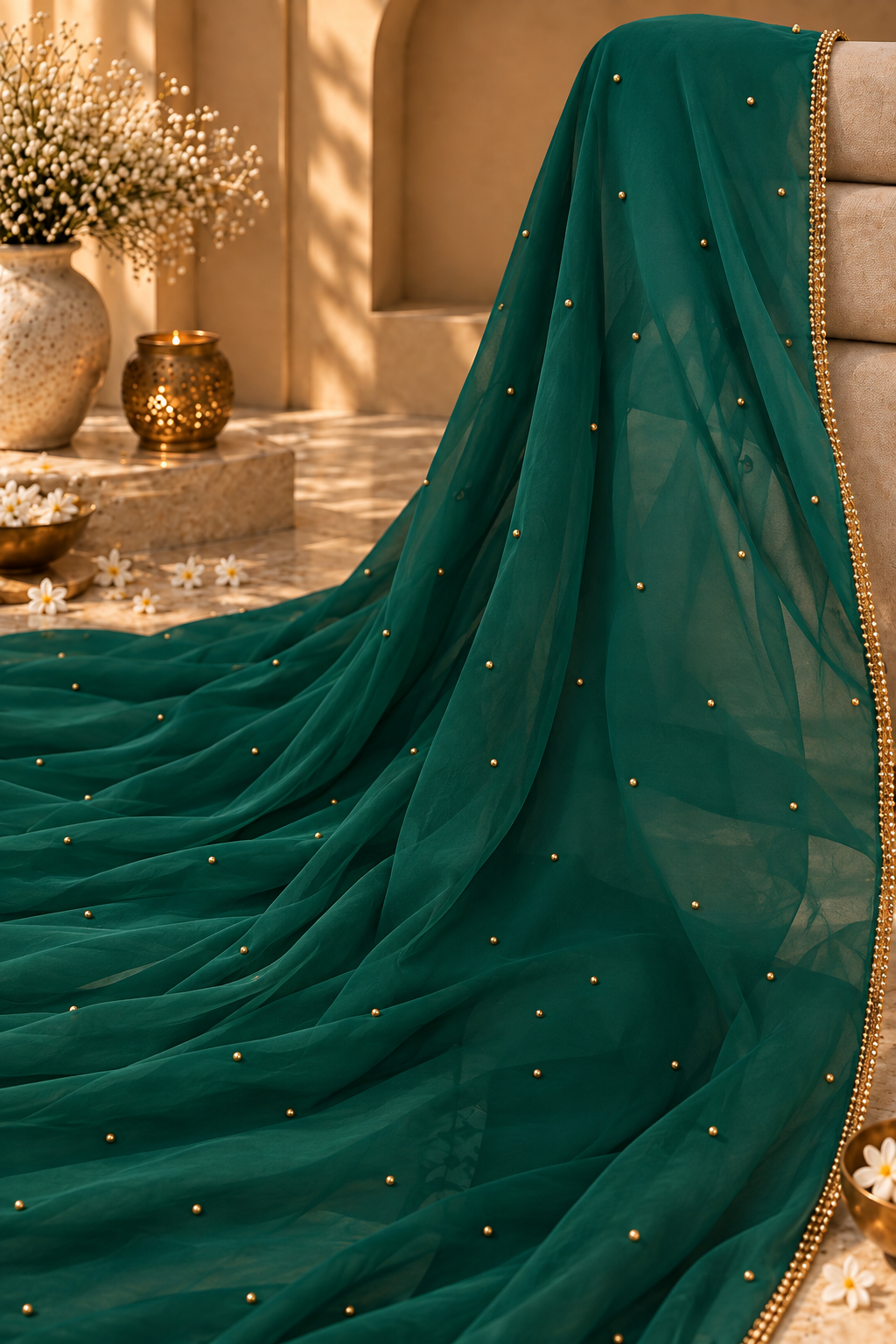 Voile perlée vert émeraude